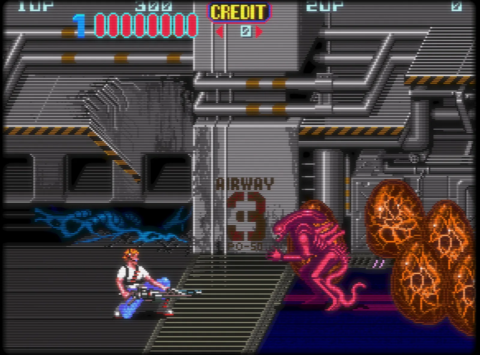 RetroArch'ın CRT gölgelendiricisiyle çalışan klasik bir atari oyunu